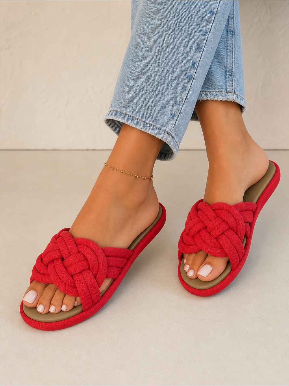 Rothy's Women's Red Knotted Slide Summer Comfort Sandals Size 9